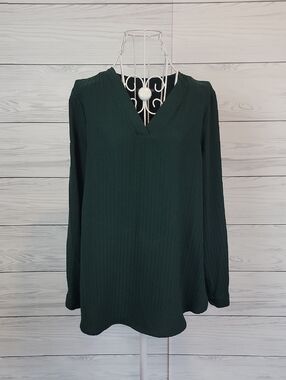 Adrianna Papell V-Neck Long Sleeve Blouse - Forest Green Womens Size M